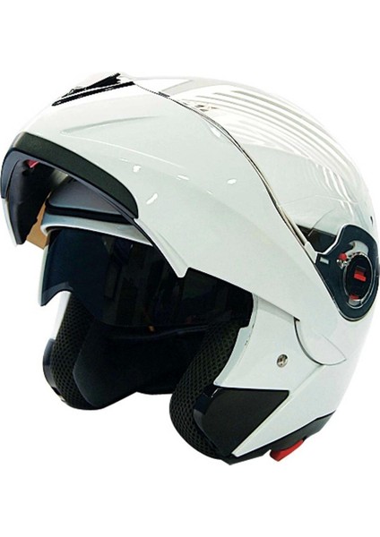 FR-961 Beyaz Çene Açılır Güneş Vizörlü Kask