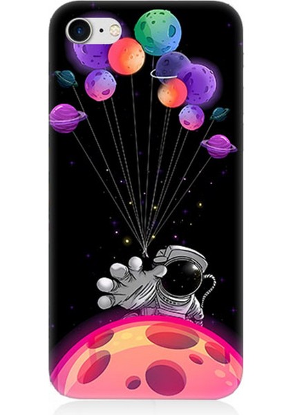 Apple iPhone 8 Uyumlu Silikon Kılıf Astranot ve Uçan Balonlar
