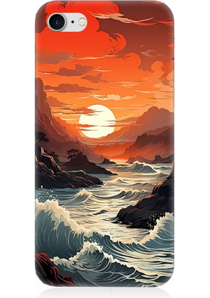 Apple iPhone 7 Uyumlu Silikon Kılıf Deniz Dağ ve Gün Batımı