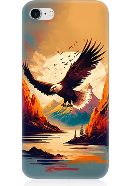 Apple iPhone 8 Uyumlu Silikon Kılıf Uçan Siyah Beyaz Kartal