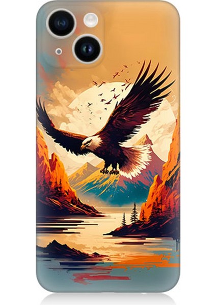 Apple iPhone 14 Uyumlu Silikon Kılıf Uçan Siyah Beyaz Kartal