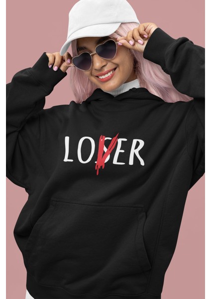 Fuddy Moda Loser Lover Yazılı Kapüşonlu Sweatshirt