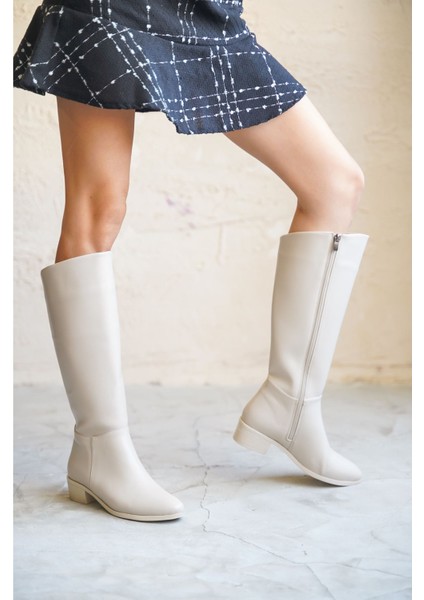 Kadın Rocco Kısa Topuklu Çizme - Ten Deri