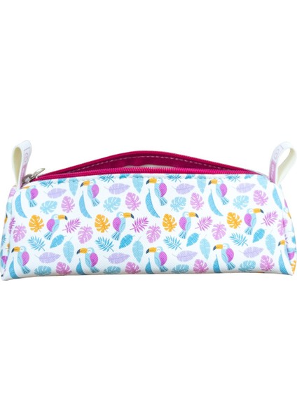 Kalem Kutusu Tucan Kuşu Temalı Üçgen Tasarım Vegan Deri (Kalemlik ve Makyaj Çantası) modelleri