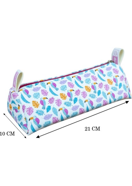 Kalem Kutusu Tucan Kuşu Temalı Üçgen Tasarım Vegan Deri (Kalemlik ve Makyaj Çantası) fırsatları