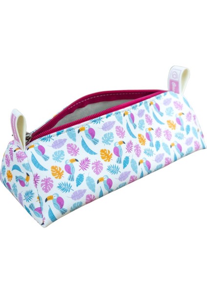 Kalem Kutusu Tucan Kuşu Temalı Üçgen Tasarım Vegan Deri (Kalemlik ve Makyaj Çantası) indirimleri