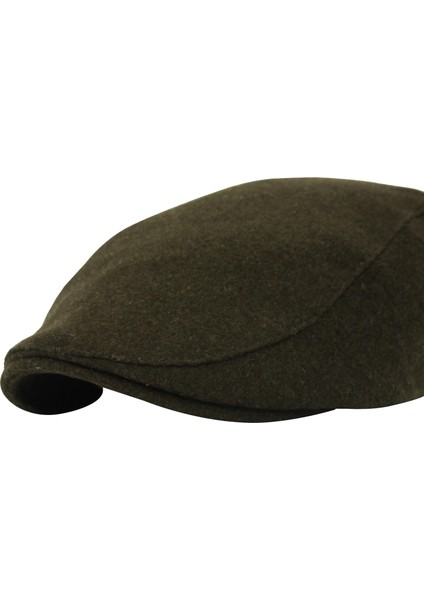 Erkek Şapka Haki Kışlık Trend Flat Cap Yün Kasket