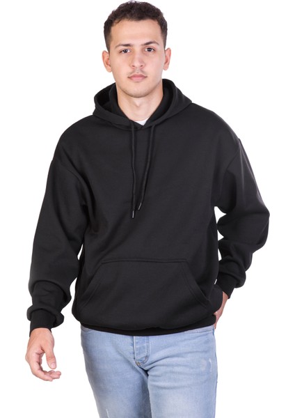 Erkek Oversize 3 Iplik Şardonu Siyah Sweatshirt