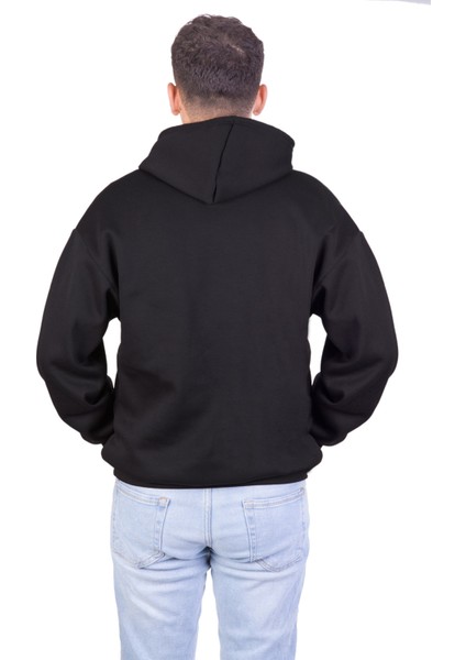Erkek Oversize 3 Iplik Şardonu Siyah Sweatshirt