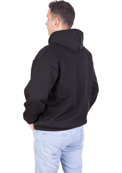 Erkek Oversize 3 Iplik Şardonu Siyah Sweatshirt