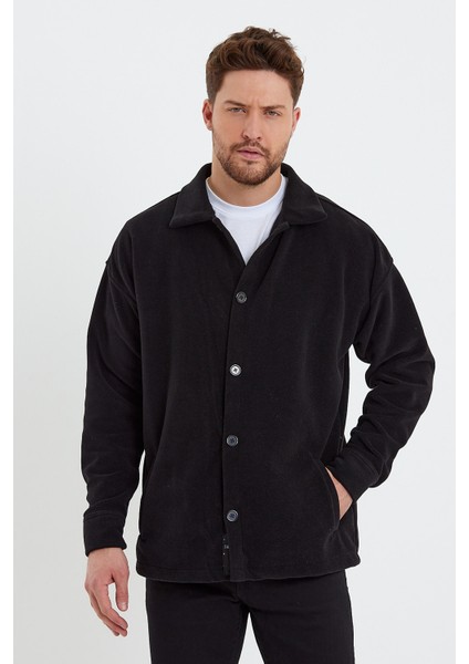 Erkek Siyah Oversize Fit Gömlek Yaka Tüylenme Yapmayan Kışlık Rahat Polar Gömlek RF0312 fiyatları