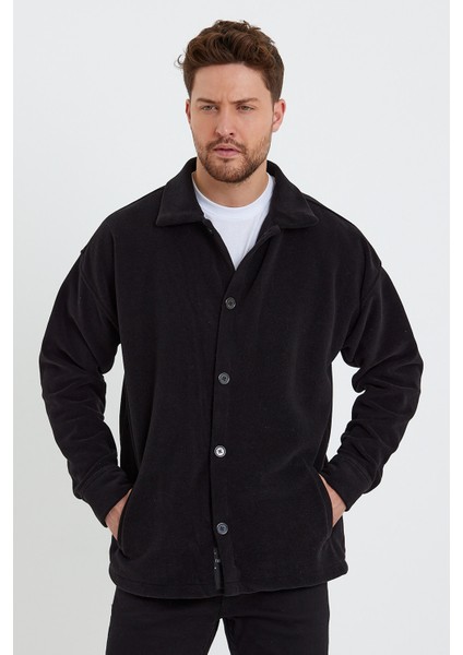 Erkek Siyah Oversize Fit Gömlek Yaka Tüylenme Yapmayan Kışlık Rahat Polar Gömlek RF0312 modelleri