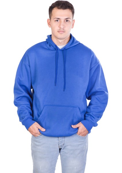 Oversize 3 Iplik Şardonlu Saks Mavisi Sweatshirt