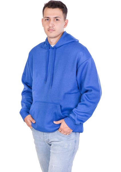 Oversize 3 Iplik Şardonlu Saks Mavisi Sweatshirt