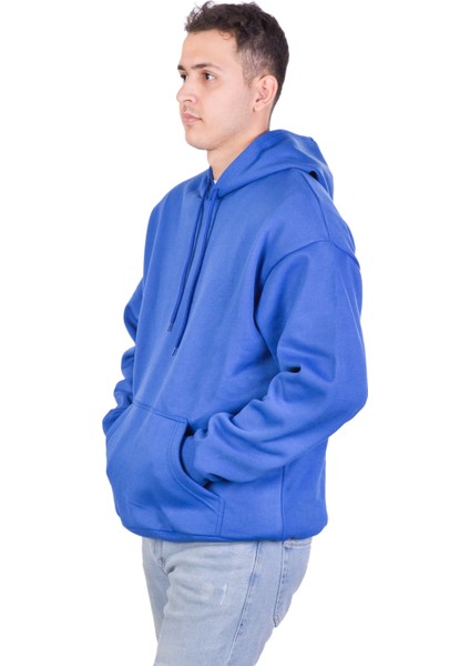 Oversize 3 Iplik Şardonlu Saks Mavisi Sweatshirt