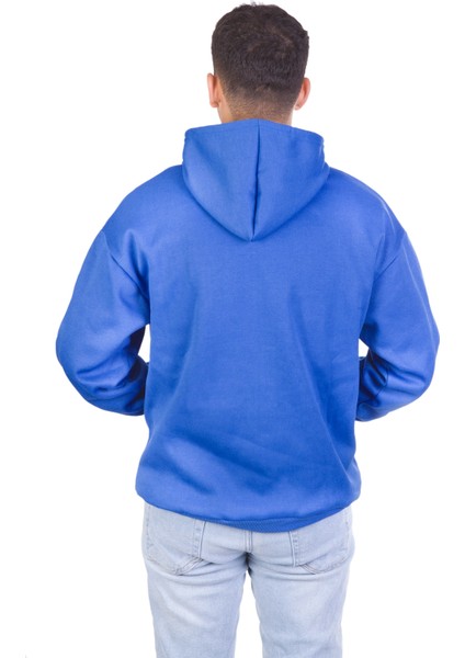 Oversize 3 Iplik Şardonlu Saks Mavisi Sweatshirt
