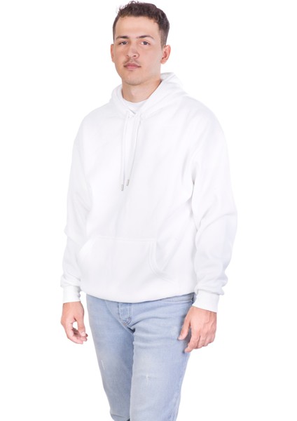 Oversize 3 Iplik Şardonlu Beyaz Sweatshirt