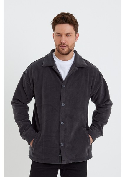 Erkek Antrasit Oversize Fit Gömlek Yaka Tüylenme Yapmayan Kışlık Rahat Polar Gömlek RF0312 fiyatları