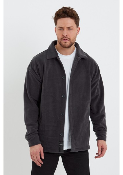Erkek Antrasit Oversize Fit Gömlek Yaka Tüylenme Yapmayan Kışlık Rahat Polar Gömlek RF0312 fırsatları