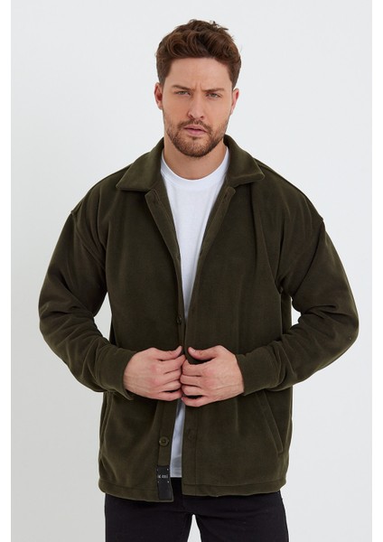 Erkek Haki Oversize Fit Gömlek Yaka Tüylenme Yapmayan Kışlık Rahat Polar Gömlek RF0312