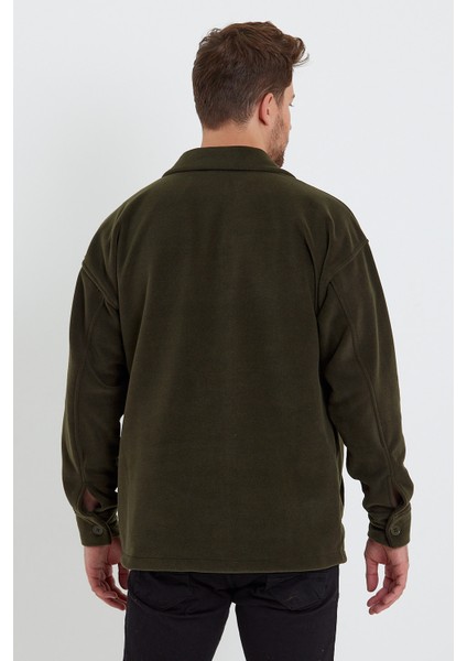 Erkek Haki Oversize Fit Gömlek Yaka Tüylenme Yapmayan Kışlık Rahat Polar Gömlek RF0312