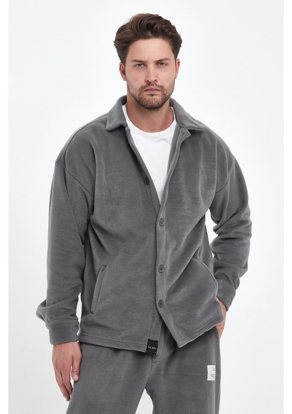 Erkek Ice Gri Oversize Fit Gömlek Yaka Tüylenme Yapmayan Kışlık Rahat Polar Gömlek RF0312 fiyatları