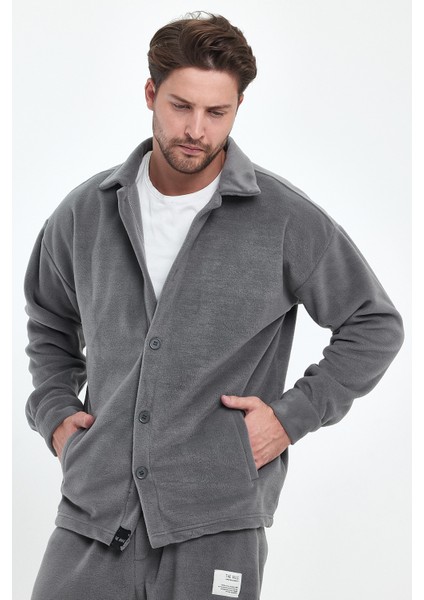 Erkek Ice Gri Oversize Fit Gömlek Yaka Tüylenme Yapmayan Kışlık Rahat Polar Gömlek RF0312 modelleri