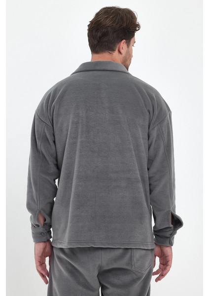 Erkek Ice Gri Oversize Fit Gömlek Yaka Tüylenme Yapmayan Kışlık Rahat Polar Gömlek RF0312 indirimleri