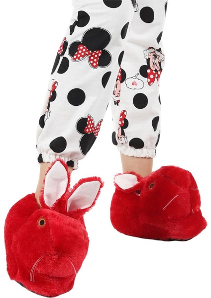 Peluş Tavşan Figürlü Kaymaz ve Ses Yapmaz Ev Panduf KIRMIZI fiyatları