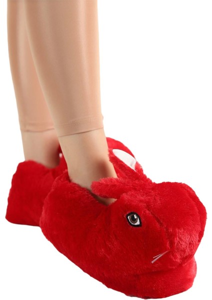 Peluş Tavşan Figürlü Kaymaz ve Ses Yapmaz Ev Panduf KIRMIZI modelleri