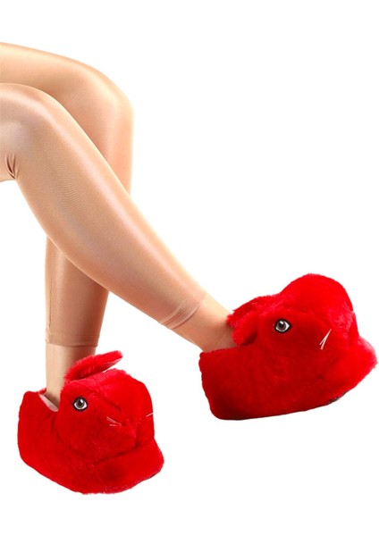 Peluş Tavşan Figürlü Kaymaz ve Ses Yapmaz Ev Panduf KIRMIZI indirimleri