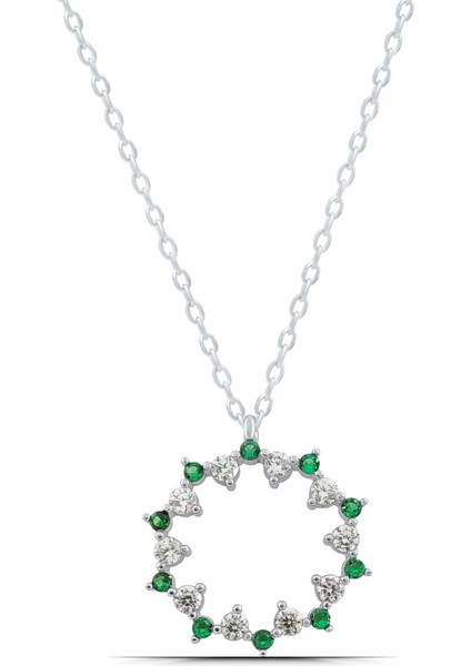 Manolya Yeşil Zirkon Taşlı 925 Ayar Gümüş Kolye