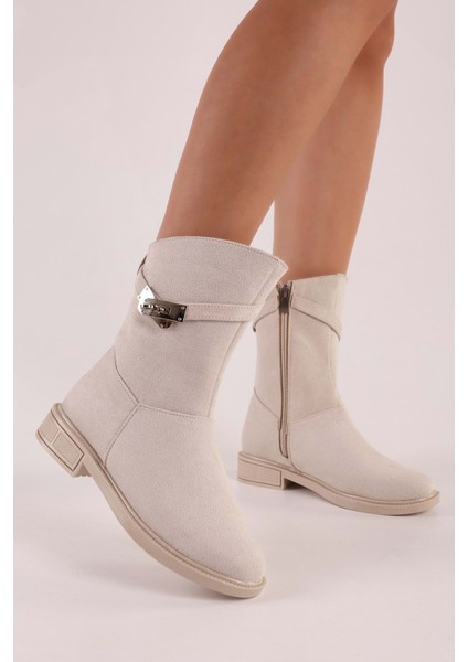 Kadın Mayslie Bej Süet Tokalı Düz Topuklu Bot fiyatları