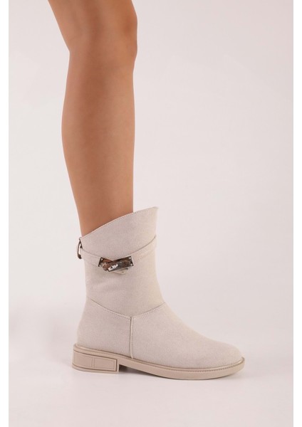 Kadın Mayslie Bej Süet Tokalı Düz Topuklu Bot modelleri