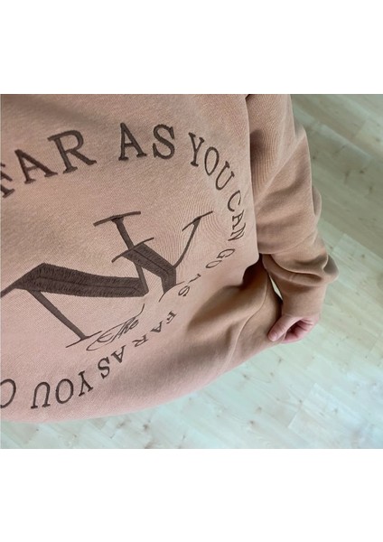 Nakış Desenli,oversize,bisiklet Yaka Spor Şık ,3 Iplik Şardonlu , Kadın Sweatshirt