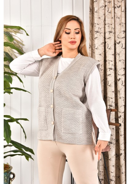 restinatriko Kadın Düğmeli Triko Anne Yeleği Büyük Beden Cepli Rahat Kesim (hediyeli ürün) fiyatları