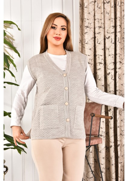 restinatriko Kadın Düğmeli Triko Anne Yeleği Büyük Beden Cepli Rahat Kesim (hediyeli ürün) modelleri