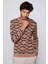 Slim Fit Dar Kesim Bisiklet Yaka Jakarlı Vizon-Siyah Erkek Kazak 1