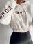 Kadın Beyaz Sorry Baskılı Beli Lastikli Rahat Peluş Sweatshirt HZL23W-BD1553981 4