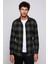 Slim Fit Dar Kesim Kareli Oduncu Haki-Yeşil Erkek Gömlek 3