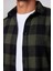 Slim Fit Dar Kesim Kareli Oduncu Haki-Yeşil Erkek Gömlek 4