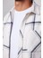 Slim Fit Dar Kesim Tek Cepli Kareli Bej-Gri Erkek Gömlek 4