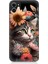 Apple iPhone 11 Uyumlu Silikon Kılıf Çiçekler ve Kül Gri Kedi 1