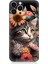 Apple iPhone 14 Pro Uyumlu Silikon Kılıf Çiçekler ve Kül Gri Kedi 1