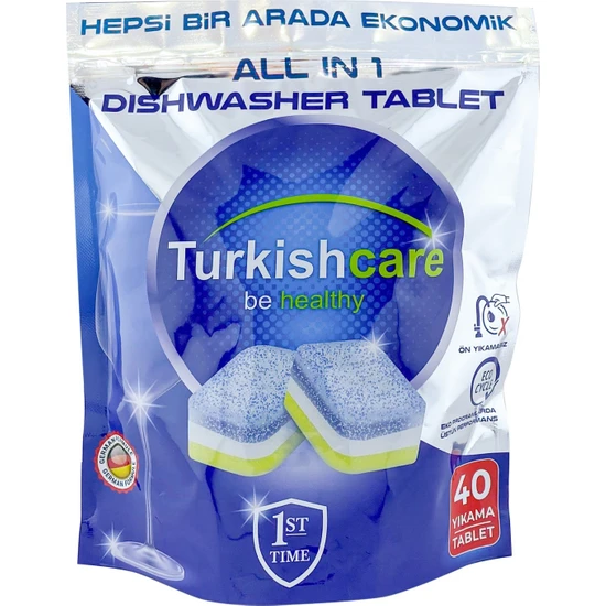 Turkishcare Hepsi Bir Arada Ekonomik 40 Yıkama Bulaşık Deterjanı Tablet