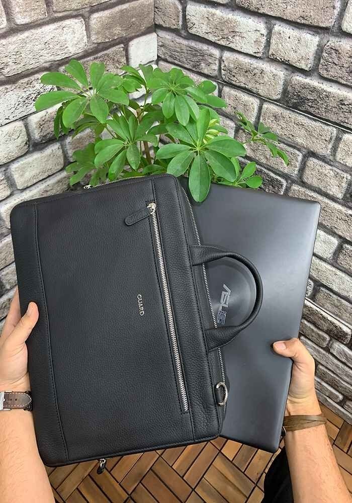 Guard Siyah Hakiki Deri Özel Üretim Laptop ve Evrak Çantası Erkek / Kadın P1796 görsel 3