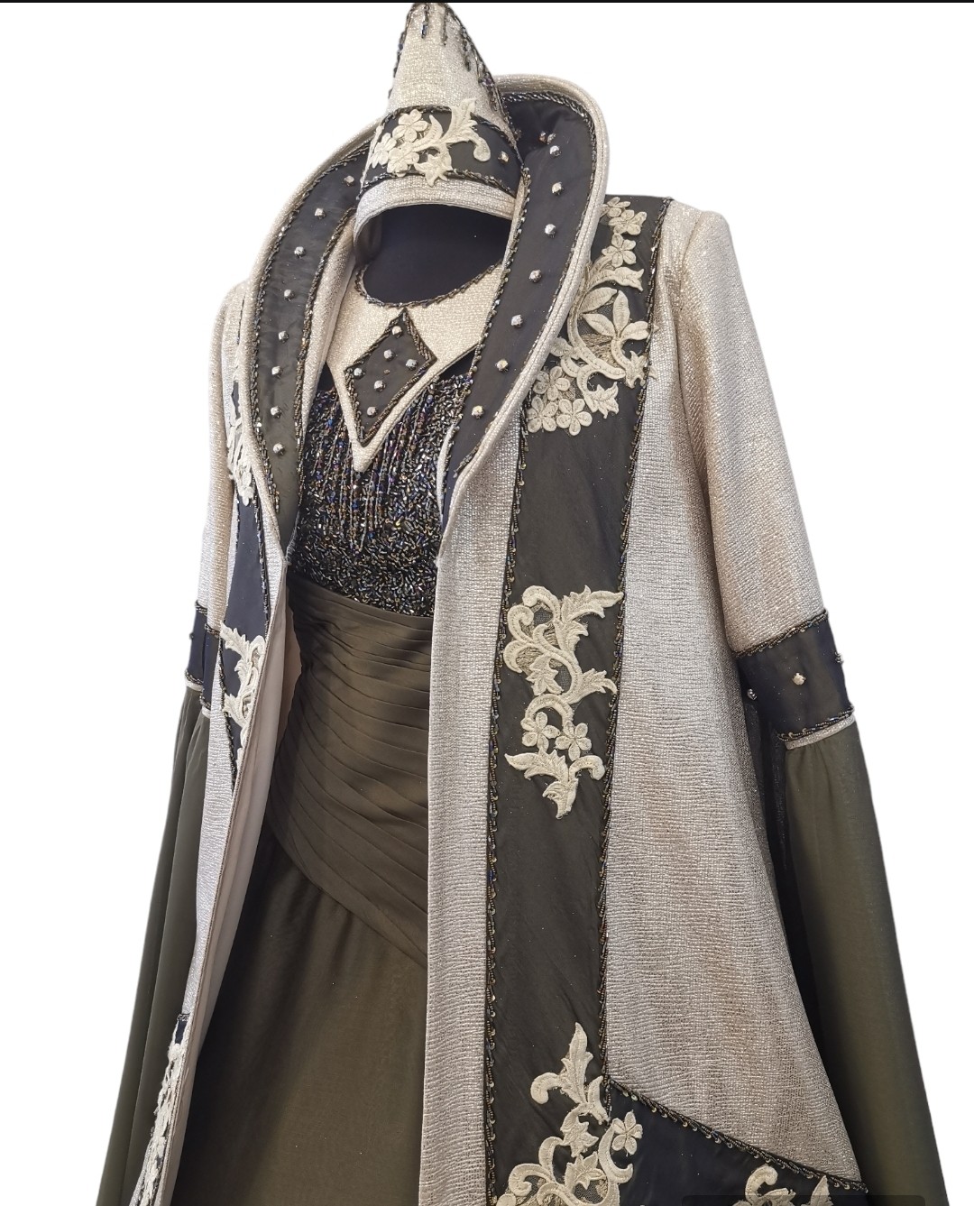 Gönül Moda Kına Yeşili Büstiyerli Gold Kaftan görsel 5
