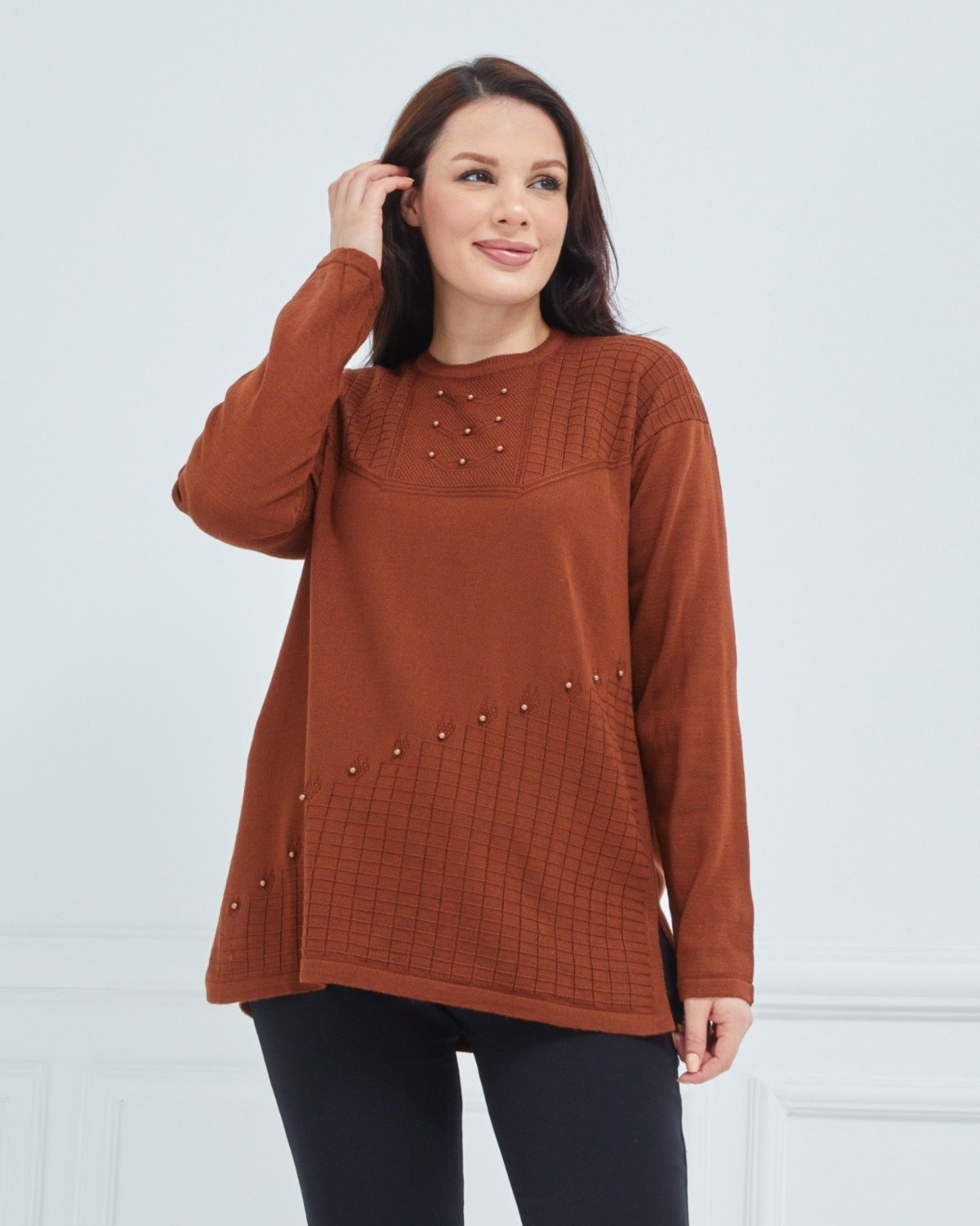 Fresh Moda Kadın Triko Kışlık Orta Yaş Anne Bluz Kazak görsel 5