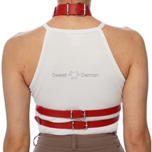 Sweet Demon Elbise ve Gömlek Üzeri Giyilebilen Boyundan Askılı Bel Bağlantılı ve Ayarlanabilen Deri Kemer Aksesuar Kırmızı, Kadın Kemer, Gotik Giyim
