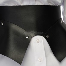 Sweet Demon Elbise Üzeri Çift Tokalı Ayarlanabilen Ön Ya Da Arkadan Bağlantılı Şık Deri Bel Korse Kemer Siyah, Gotik Giyim, Metal Giyim